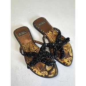 Beverly Feldman Womens Leopard‎ Print Sandals Black Beaded Star 5 M Beach